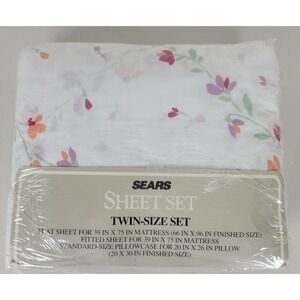Vintage‎ NIP Sears Twin Sheet Set White Floral Cotton Blend